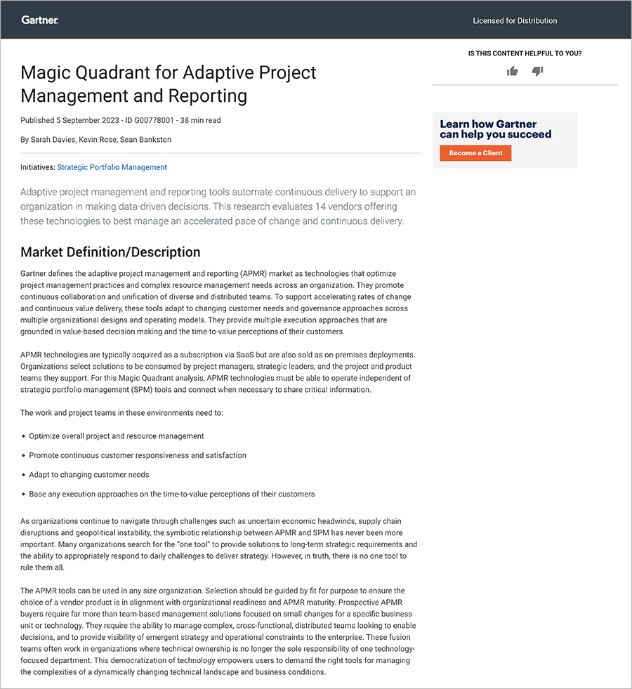 Planview Named A Leader in 2023 Gartner® Magic Quadrant™ for Adaptive Project Management and Reporting